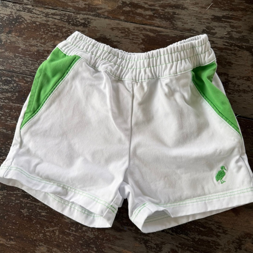 The Beaufort Bonnet Company Boys White Green Cotton Twill Shorts Size 5 Preppy